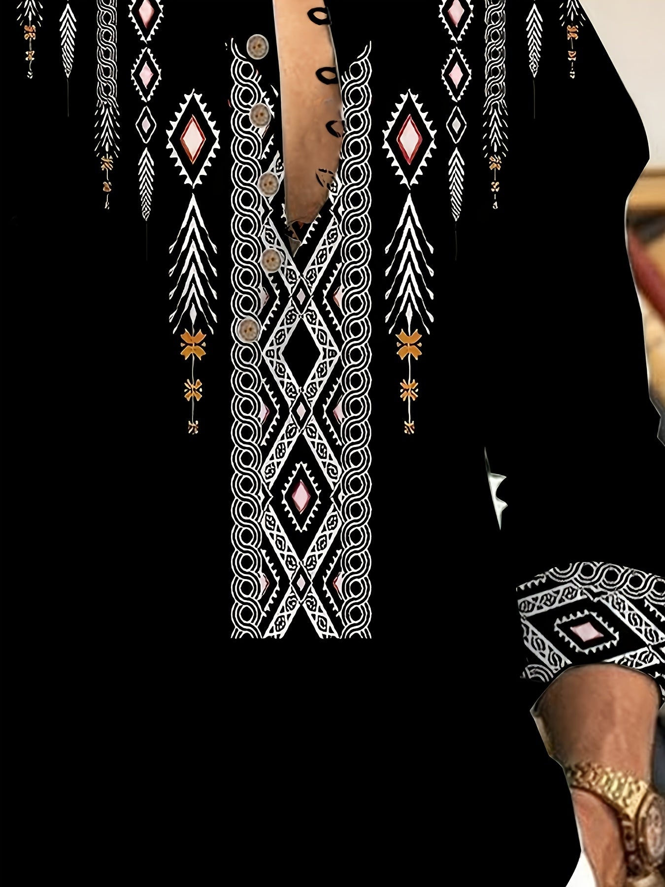 Men's Long Sleeve Striped Color Block Woven Shirt with Stand Collar