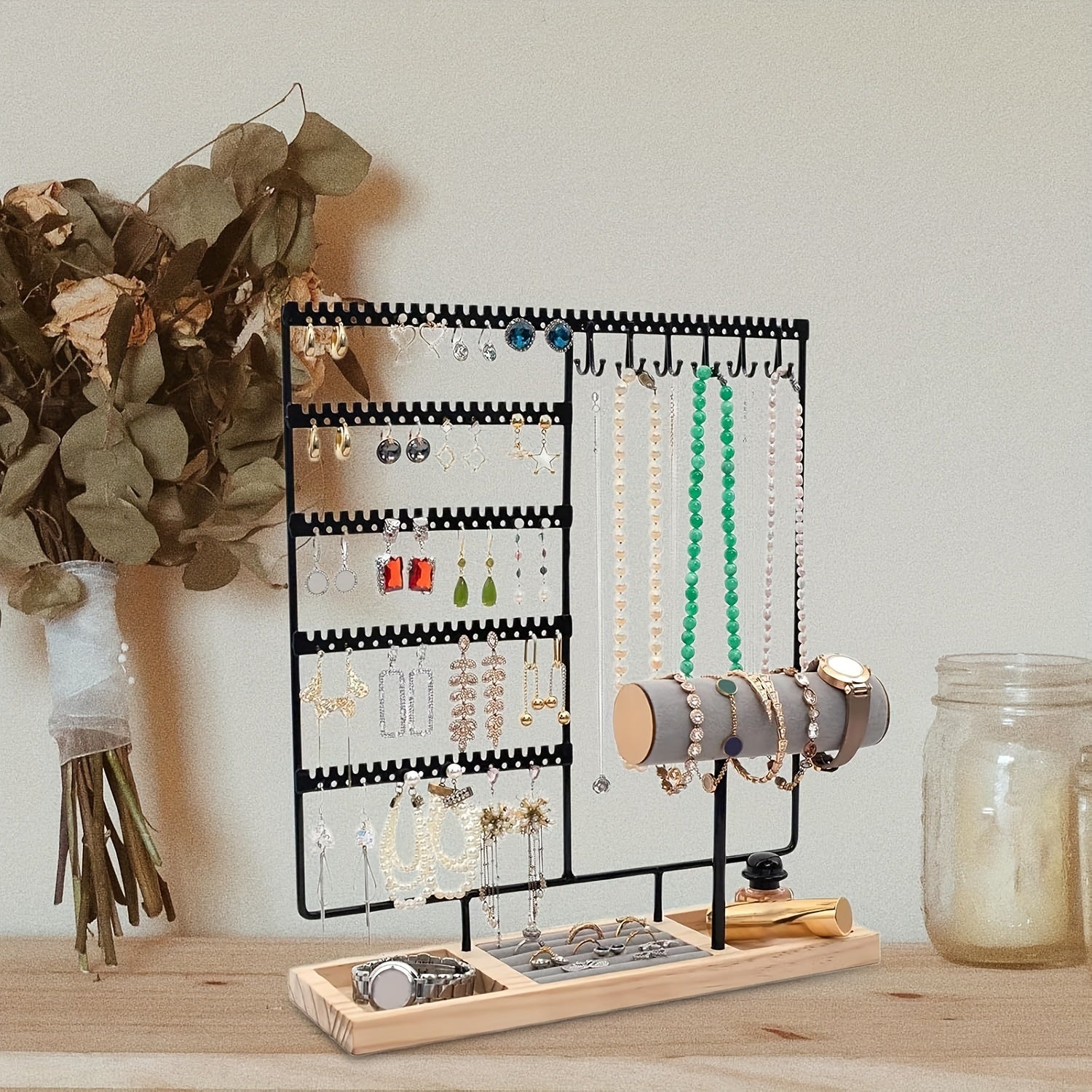 Jewelry Stand with Earring Holder Necklace Ring Watch Bracelet Organizer Display Rack