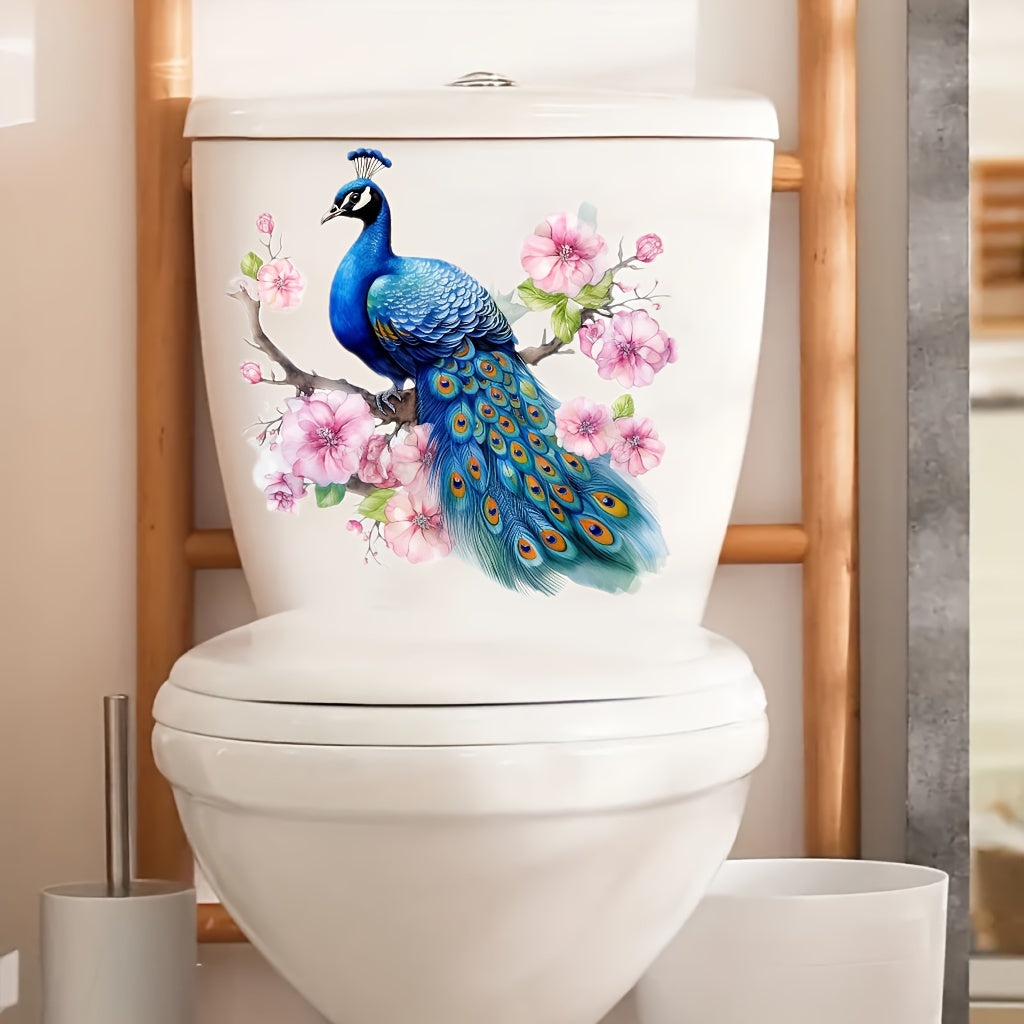 Self-Adhesive PVC Wall Decals for Bathroom Decor Peacock Theme Waterproof Removable