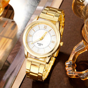 Набор из 6 золотых кварцевых часов с алюминиевым ремешком, корпусом, стрелкой и браслетом, ожерельем, серьгами, кольцом с стразами. Подарок для мамы.