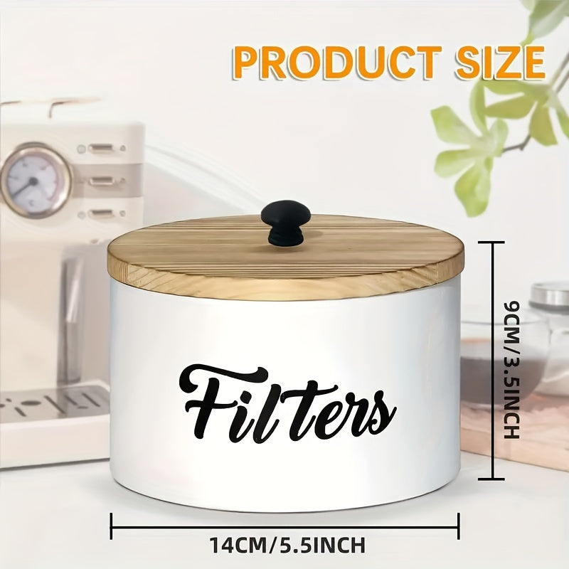 White Coffee Filter Holder Wooden Storage Basket for Counter Coffee Bar Organizer