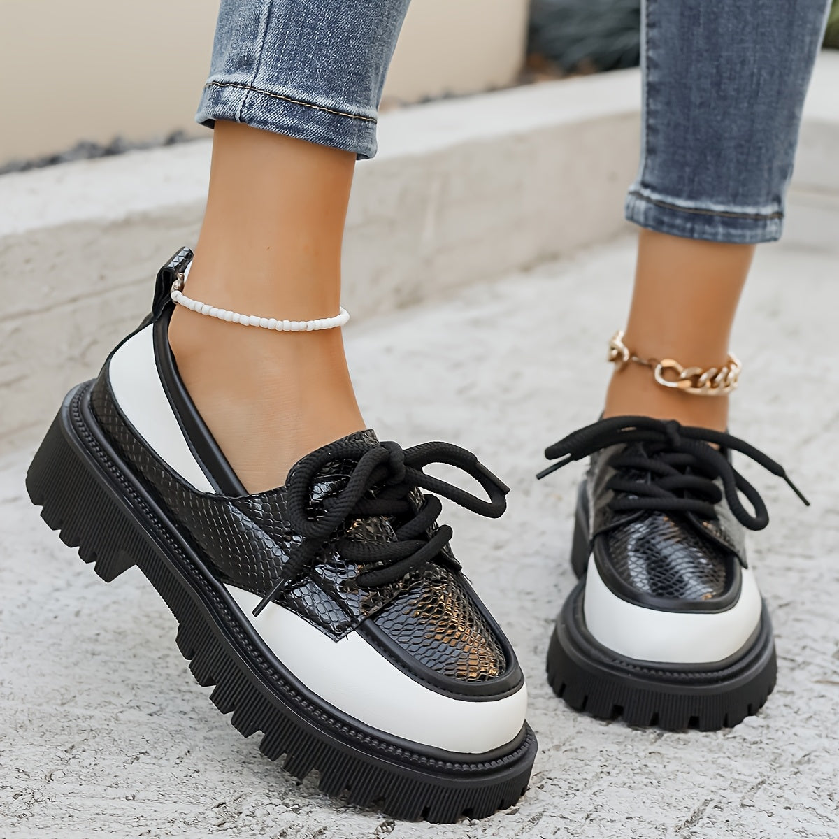 Women's Faux Leather Slip-On Loafers with Anti-Shock EVA Sole Black White