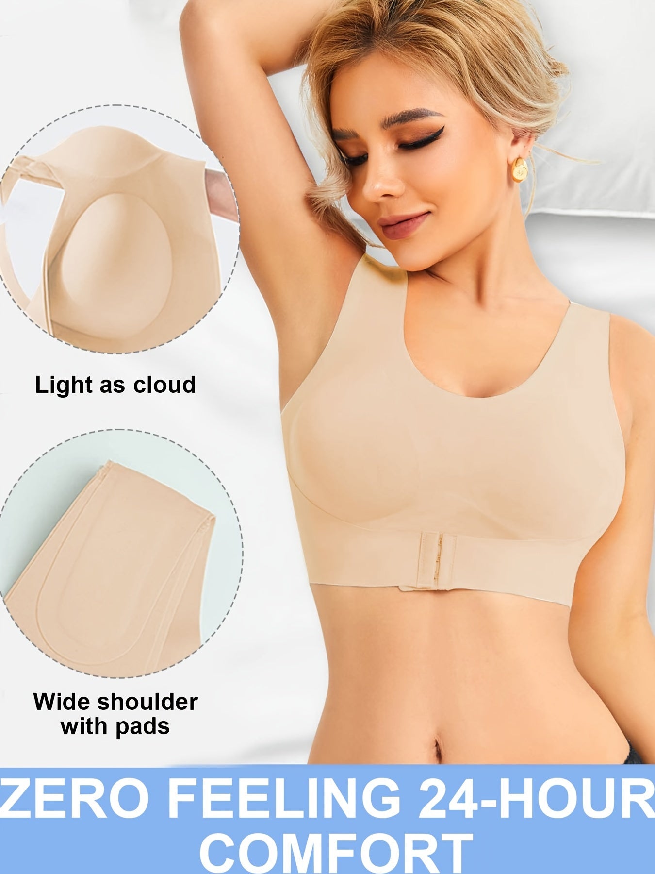 Бюстгальтер с бесшовным полным покрытием и пуш-ап эффектом, с передней застежкой и перекрестной спиной.