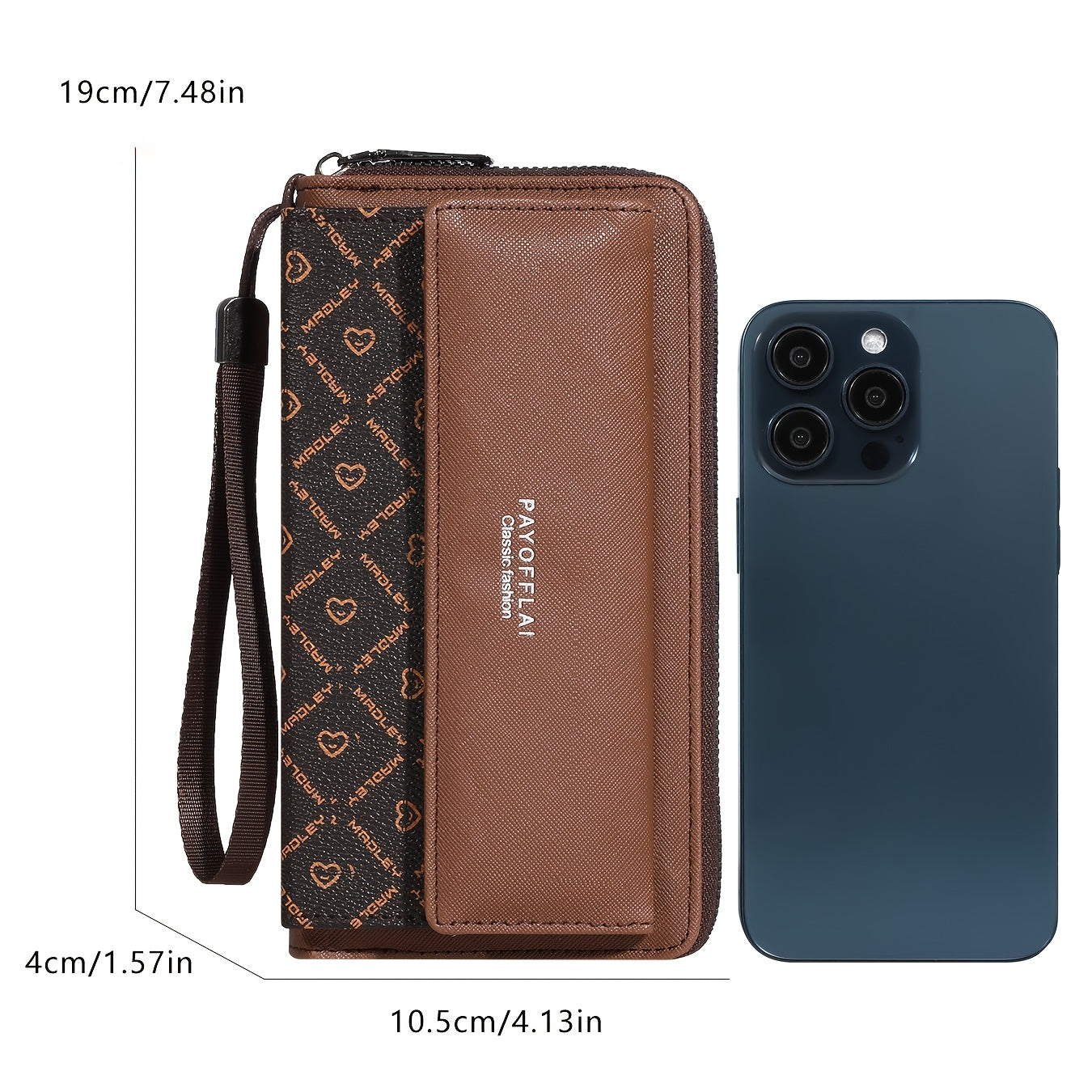 Vintage Women's Faux Leather Wallet with Wristlet Dual-Clasp Closure Zipper Card Slots Photo Pocket