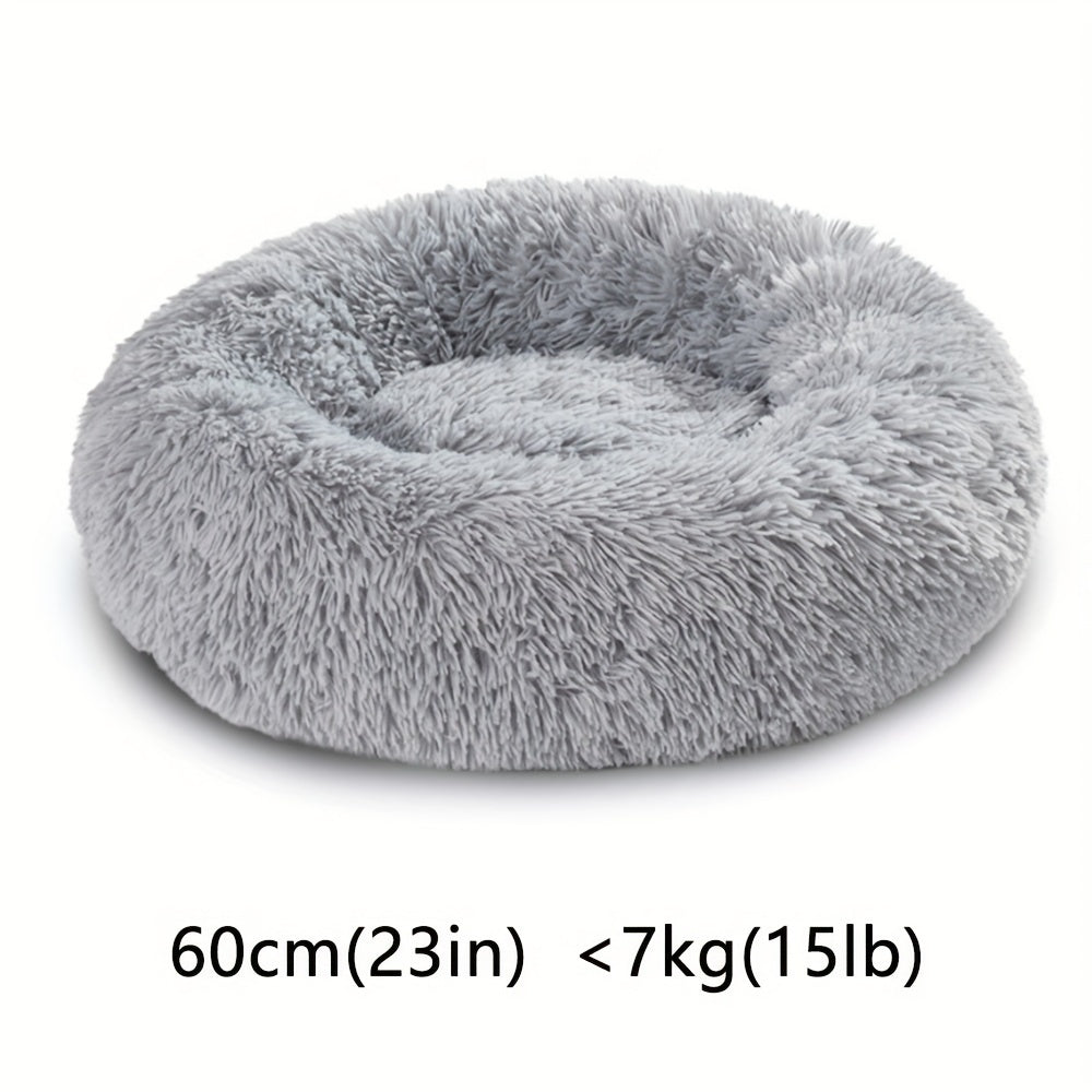 Round Fluffy Dog Bed with Non-Skid Bottom Polyester Material