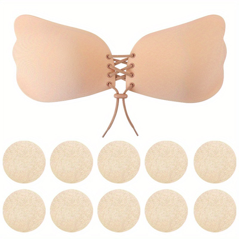 Strapless Adhesive Lift Bra for Open Back Styles with Silicone Nipple Covers