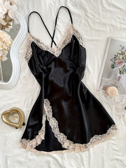 Women's V-Neck Sleeveless Nightgown with Lace Trim Polyester Solid Color All-Season Sleep Dress