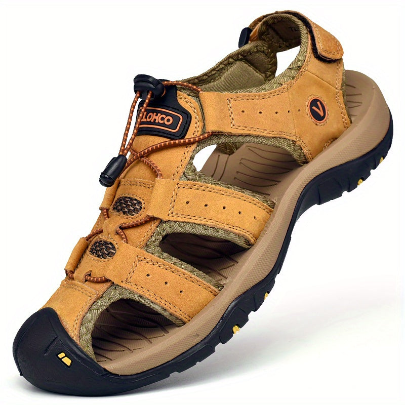 Men's Cowhide Leather Sandals with Thick Rubber Sole Casual Outdoor