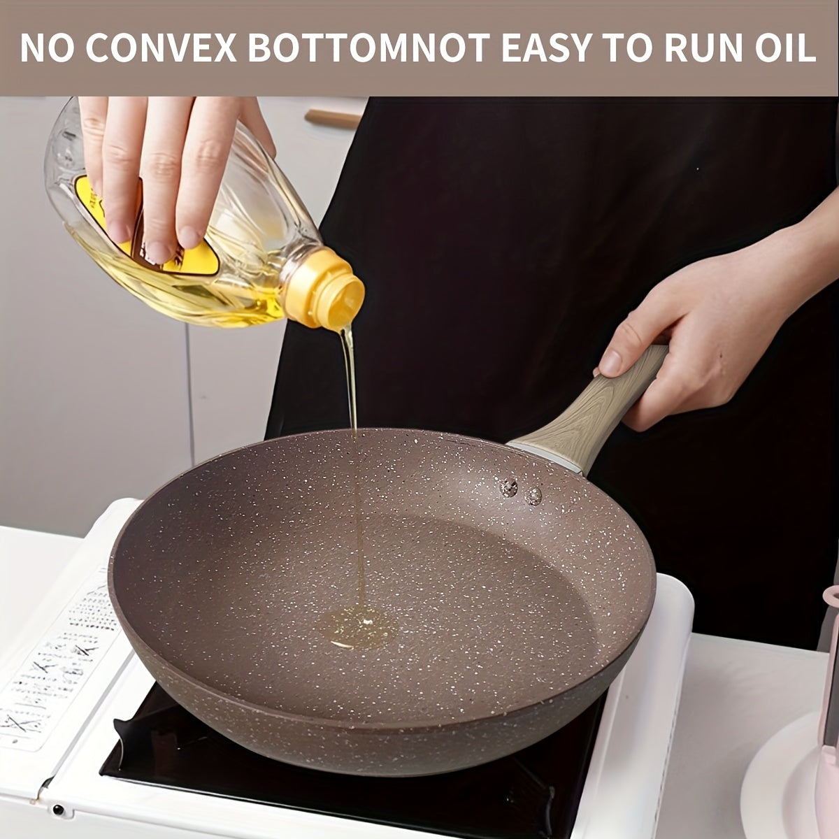 Non-Stick Aluminum Frying Pan with Wooden Handle Maifan Stone Coating Dishwasher Safe