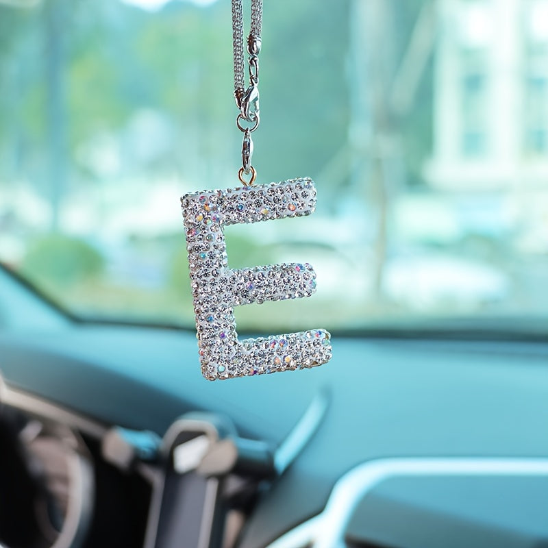 Crystal Bling Alphabet Letter Pendant for Vehicle Mirror with Rhinestones and Metal Material