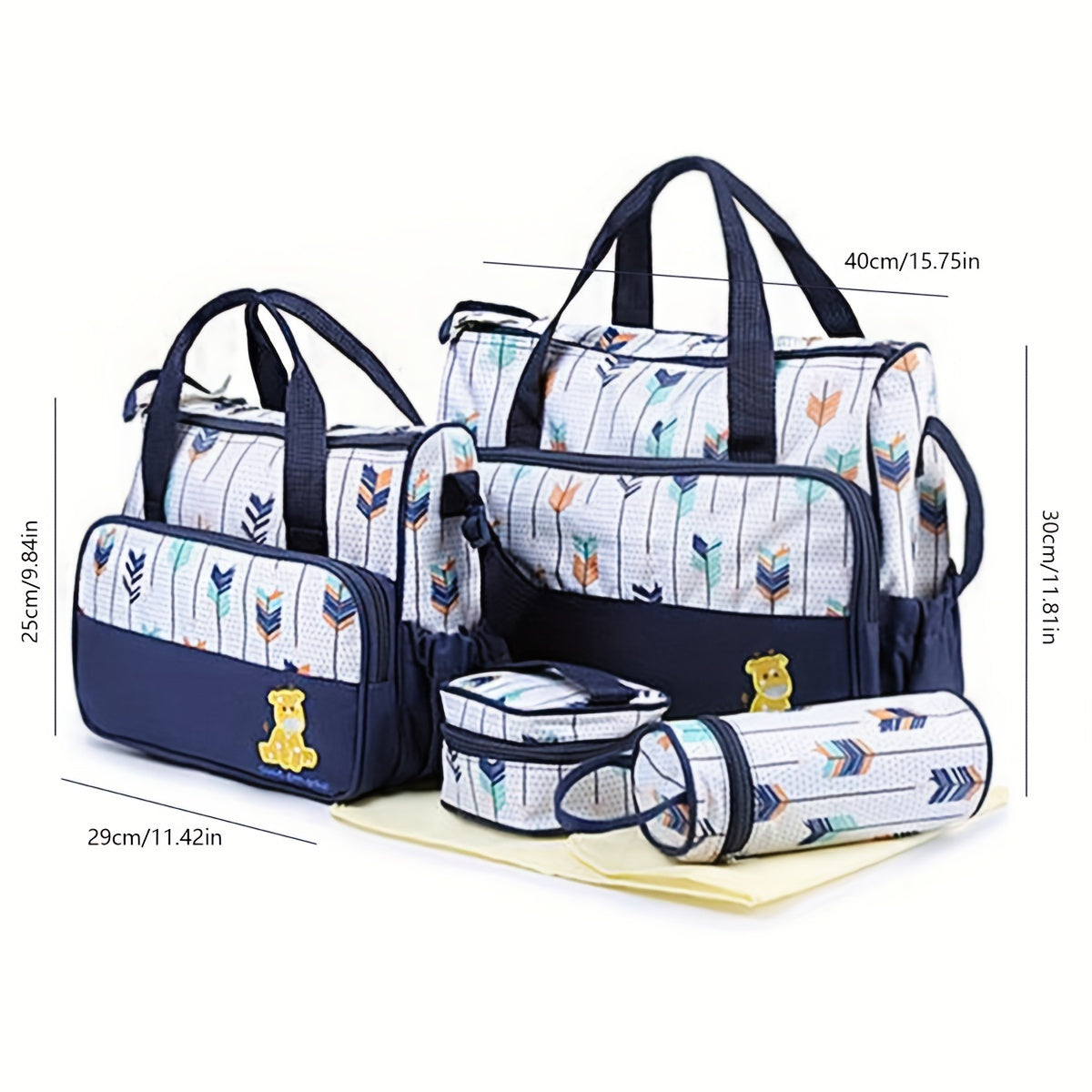 5-Piece Geometric Print Diaper Bag Set with Shoulder Strap for Parents
