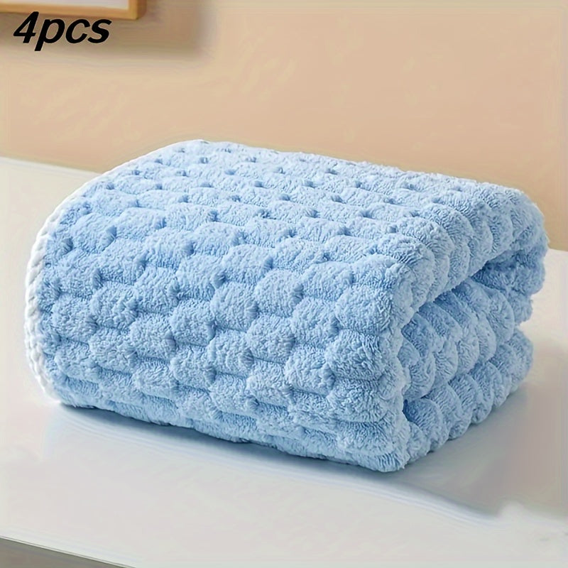 4pc Waffle Weave Towel Set Microfiber Quick-Dry Soft Durable Geometric Pattern