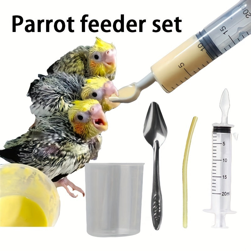 Bird Feeding Set for Young Tiger Peony Chicks Stainless Steel Syringe Measuring Cup Spoon