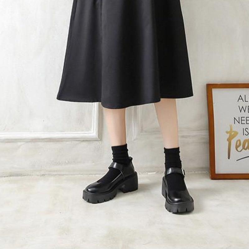 Women's Black Platform Loafers with Chunky Heel, Lace-Up, Comfortable