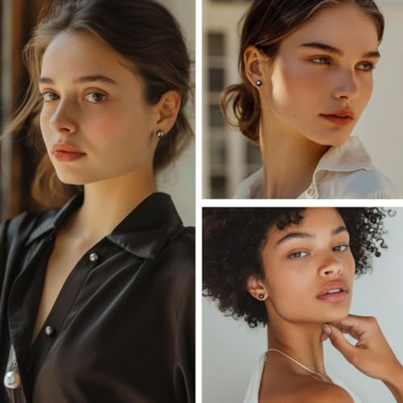 Pendientes de perla de agua dulce negra de 8-9mm con pasadores de plata de ley para mujer