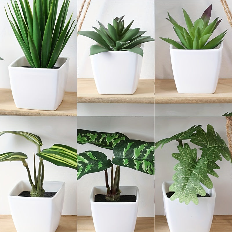 Set of 6 Nordic-Style Artificial Plants with Containers for Home Office Decor