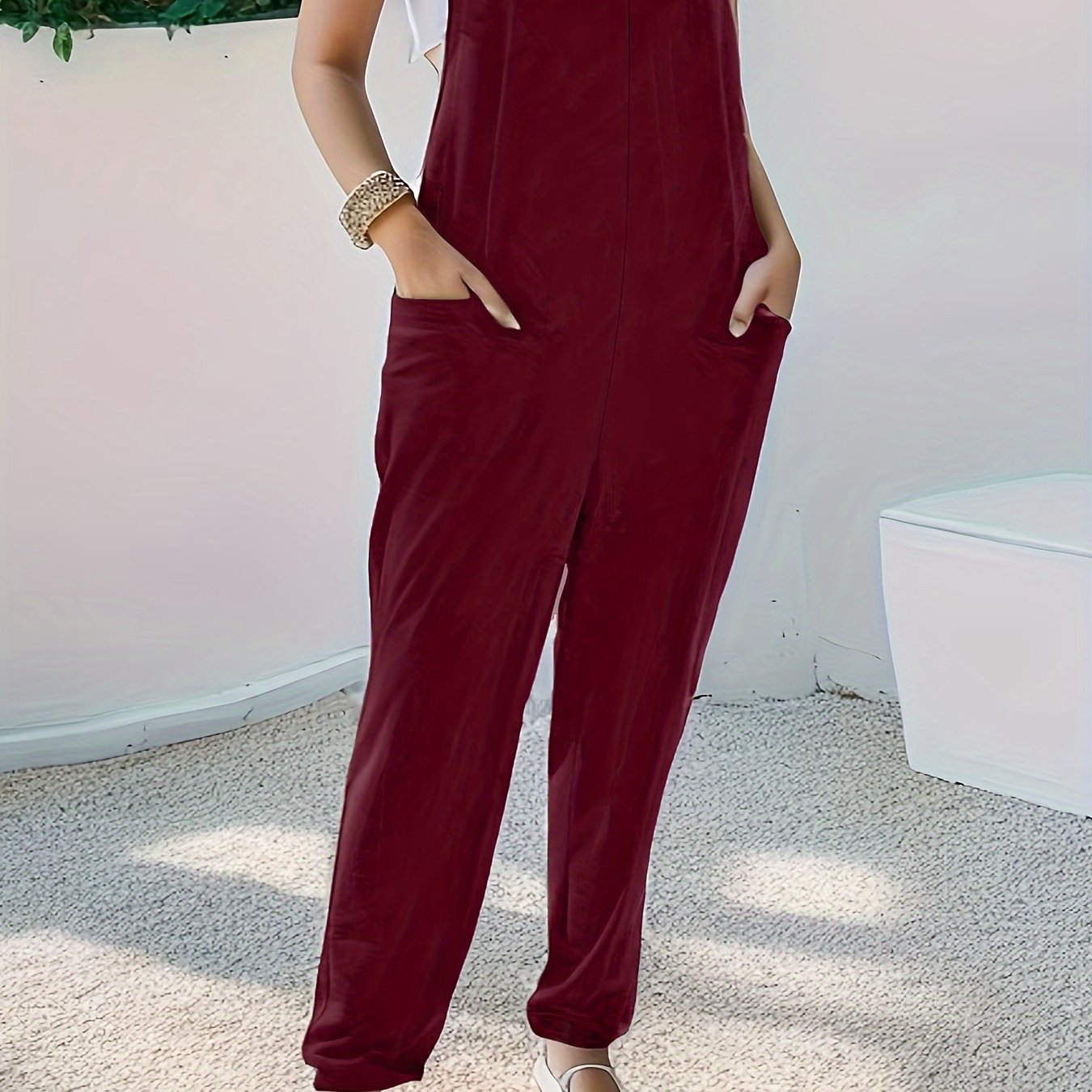 Plus Size Women's Trendy Pocket Suspender Pants with Back Strap