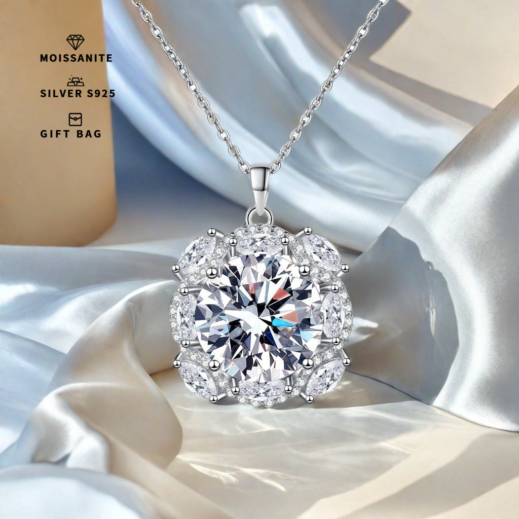 Sterling Silver Pendant with 10CT Round Synthetic Moissanite Jewelry for Women
