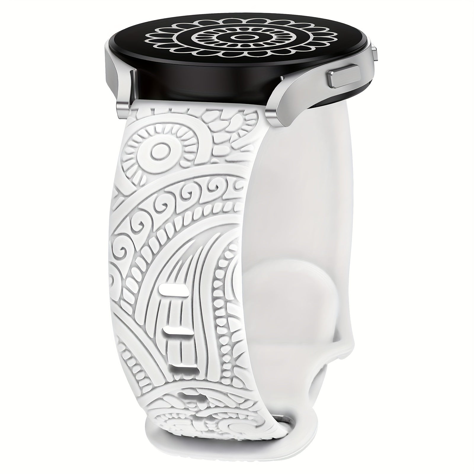 Women's 20mm Silicone Floral Engraved Smartwatch Band Compatible with Samsung Galaxy Watch Models