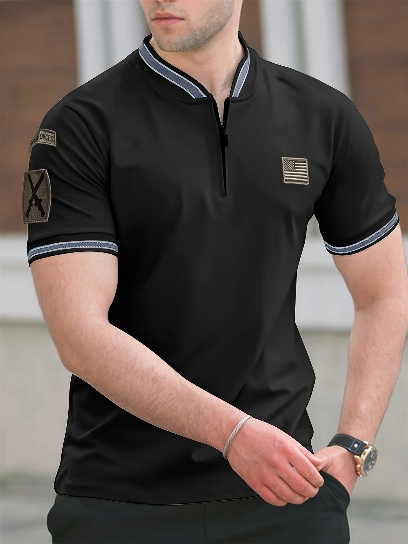 Men's Breathable Zipper Shirt with Geometric Pattern for Casual Outdoor Activities