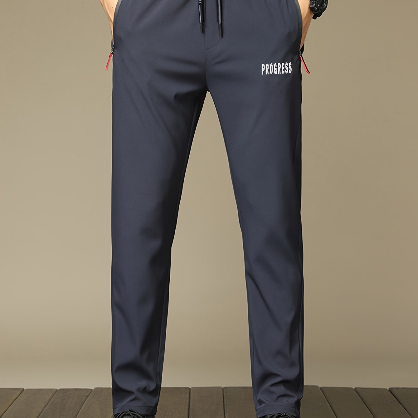 Men's Casual Long Pants Polyester Print Breathable Quick-Dry Zipper Pockets Regular Fit