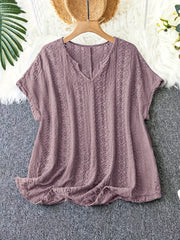 Dark Purple V-Neck Blouse with Batwing Sleeves Semi-Sheer Polyester Casual Top