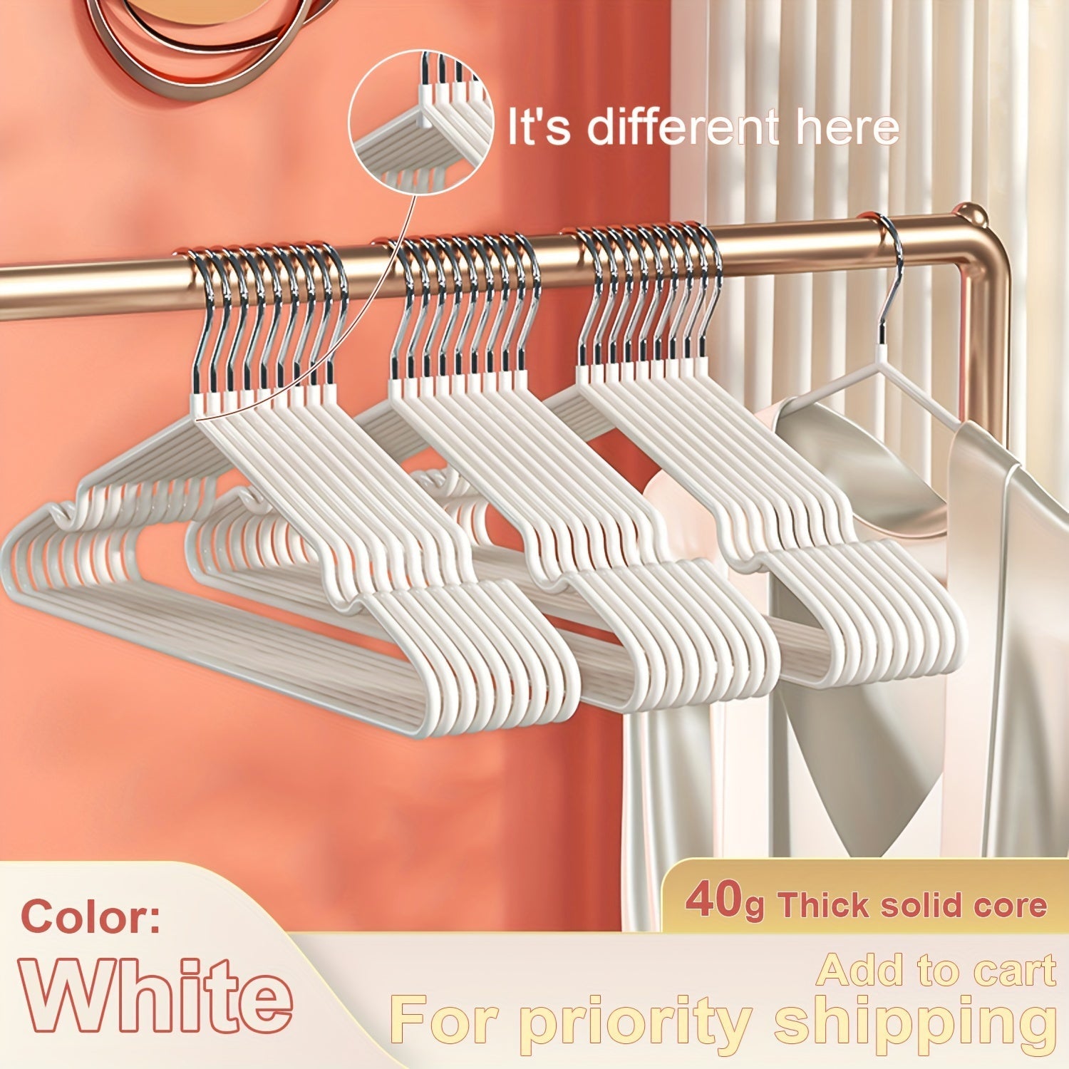 Juego de 30 perchas de metal para ropa antideslizantes y duraderas para organización del armario