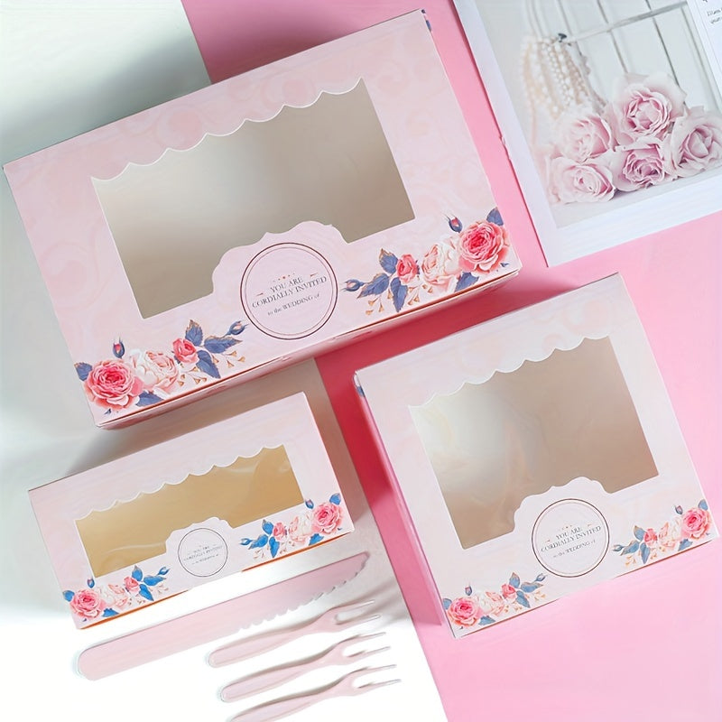 Pink Rose Gift Boxes Set with Stickers for Birthdays and Weddings