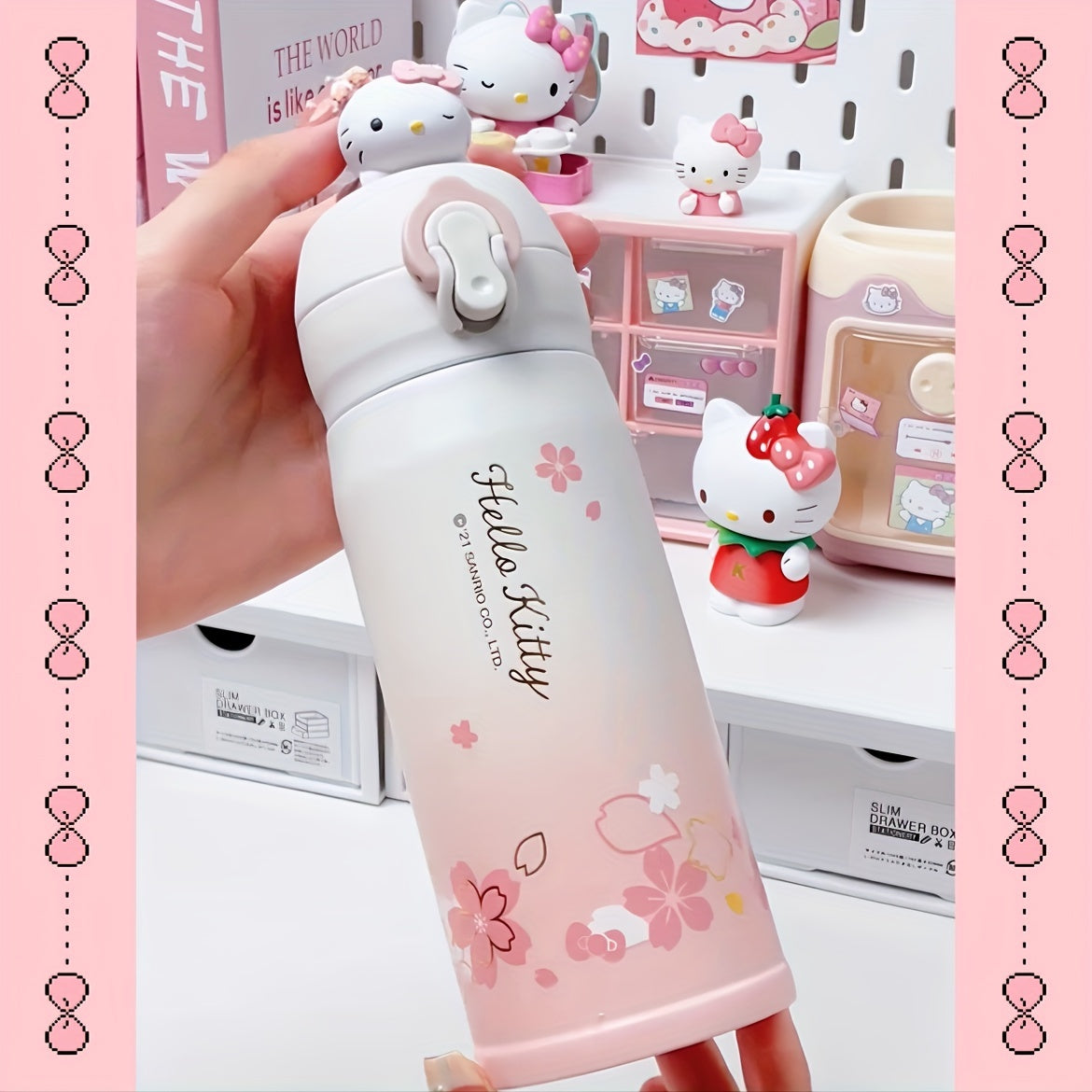 Botella de agua aislada con diseño 3D de Hello Kitty para niños y regalos