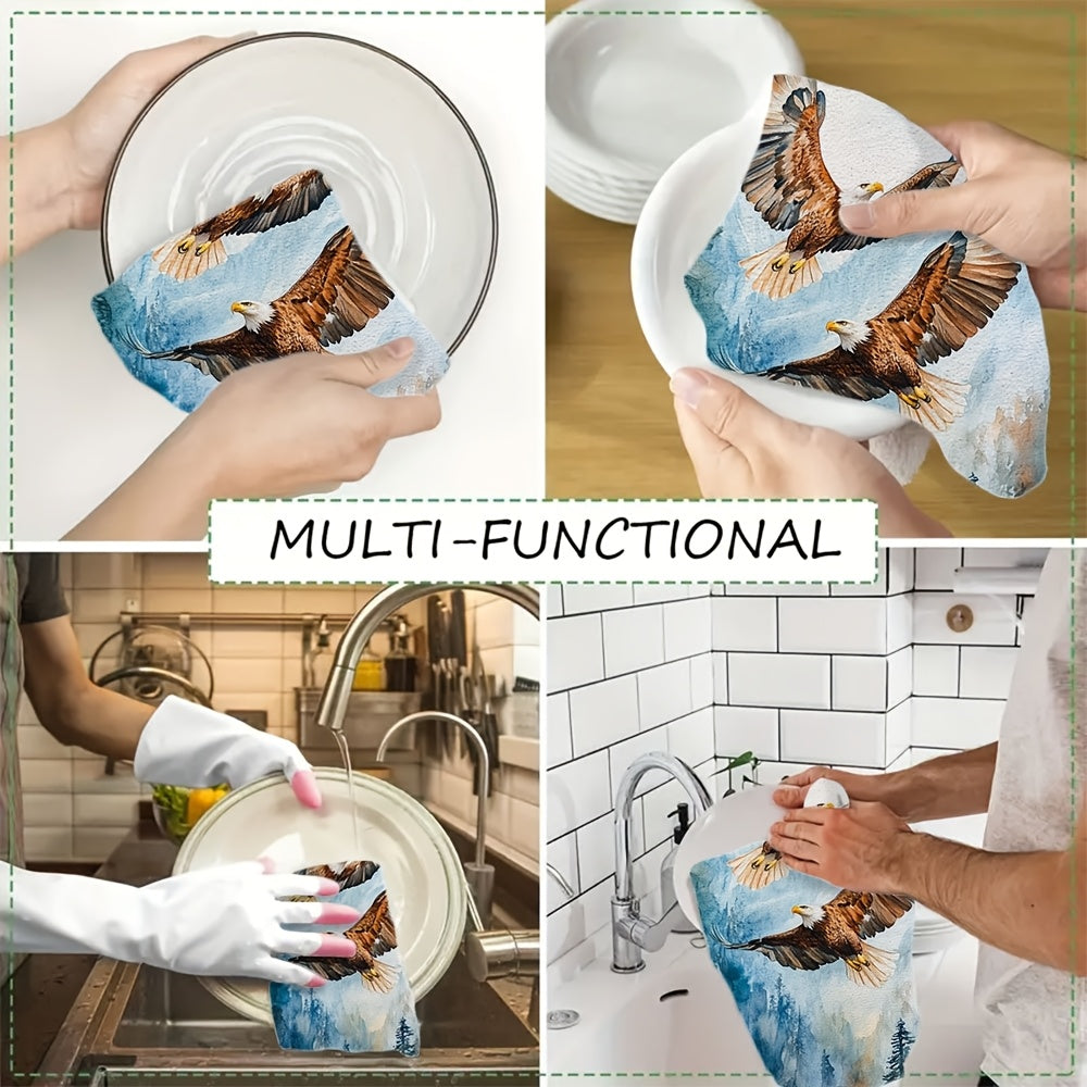 Set of 2 Ultra Soft Watercolor Eagle Kitchen Towels 40x60 Absorbent