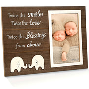 Twin Wooden Photo Frame with Elephant Design for Twins Keepsake