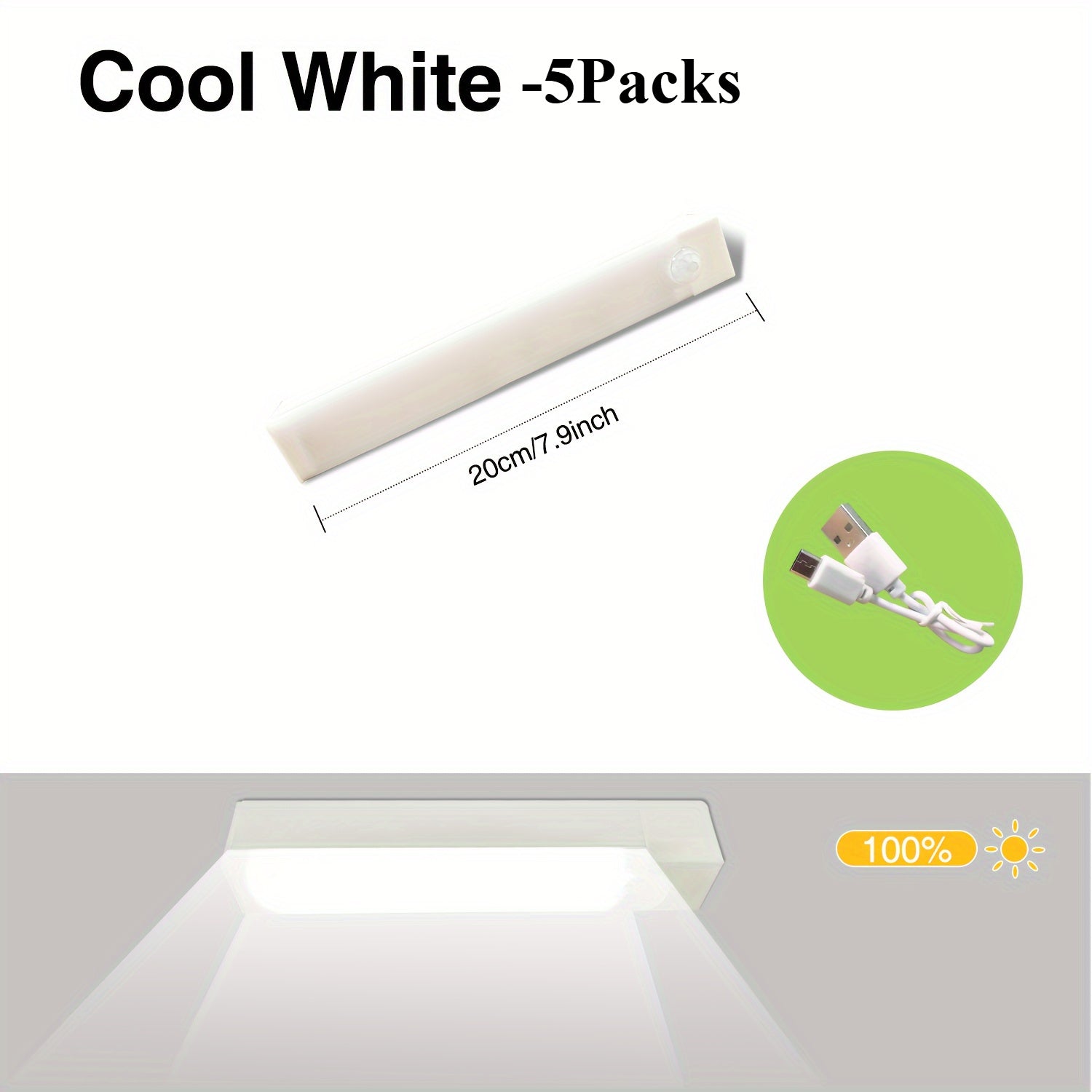 5 Pack LED Motion Sensor Lights with USB Rechargeable Batteries for Wireless Under Cabinet, Hallway, Kitchen, Stairs, Wardrobe