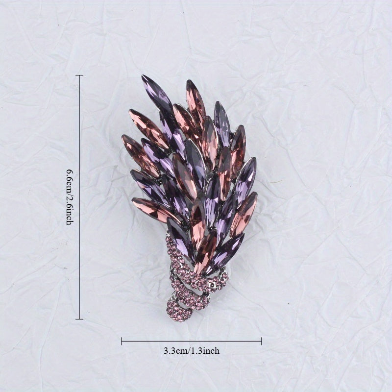 Women's Crystal Wheat Flower Brooch Rhinestone Lapel Pin for Jackets and Blazers