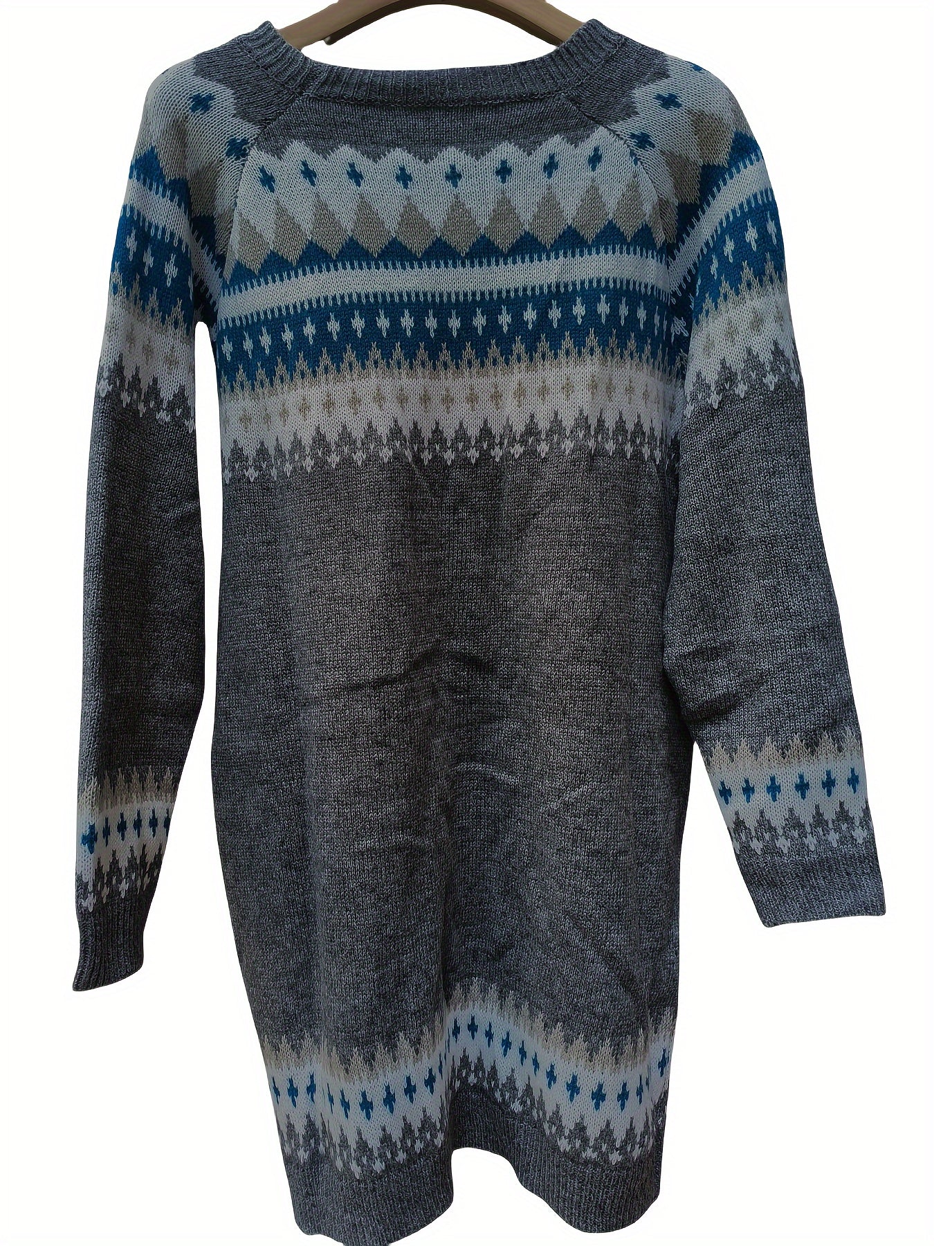 Suéter de punto con cable geométrico para mujer talla grande de manga larga y cálido para invierno