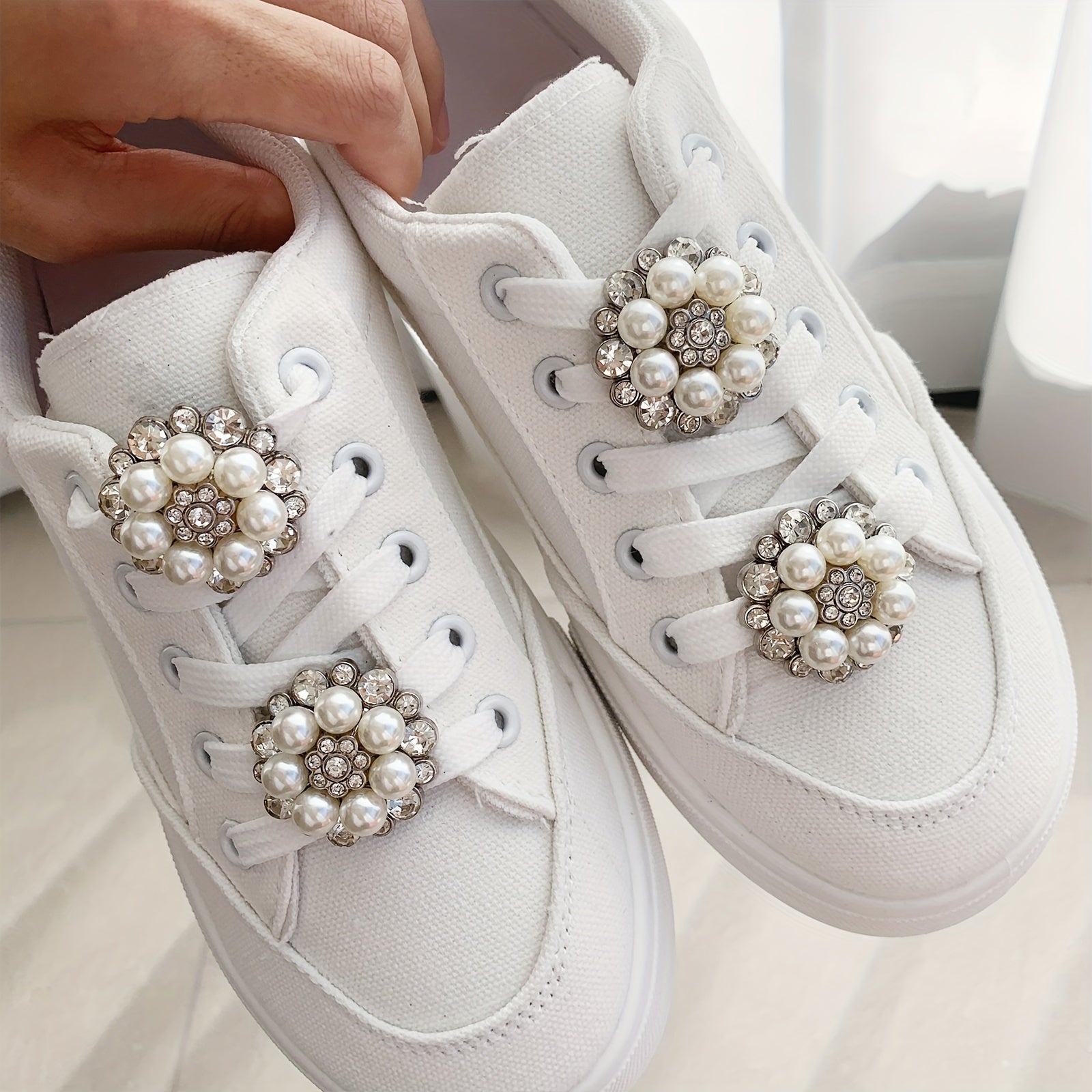 Unisex Pearl Rhinestone Shoe Charms Set for Sneakers and Boots
