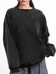 Sudadera de algodón de peso pesado para mujer, lavado vintage, de cuello redondo, pulóver