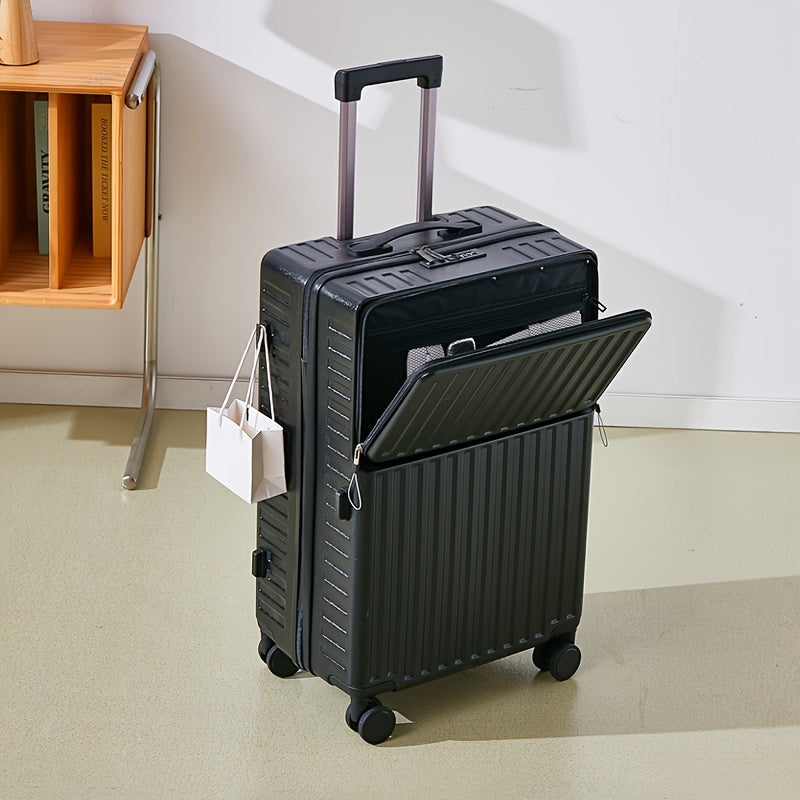 White 20 Inch Spinner Trolley Suitcase with Zippered Front Pocket and Telescopic Handle