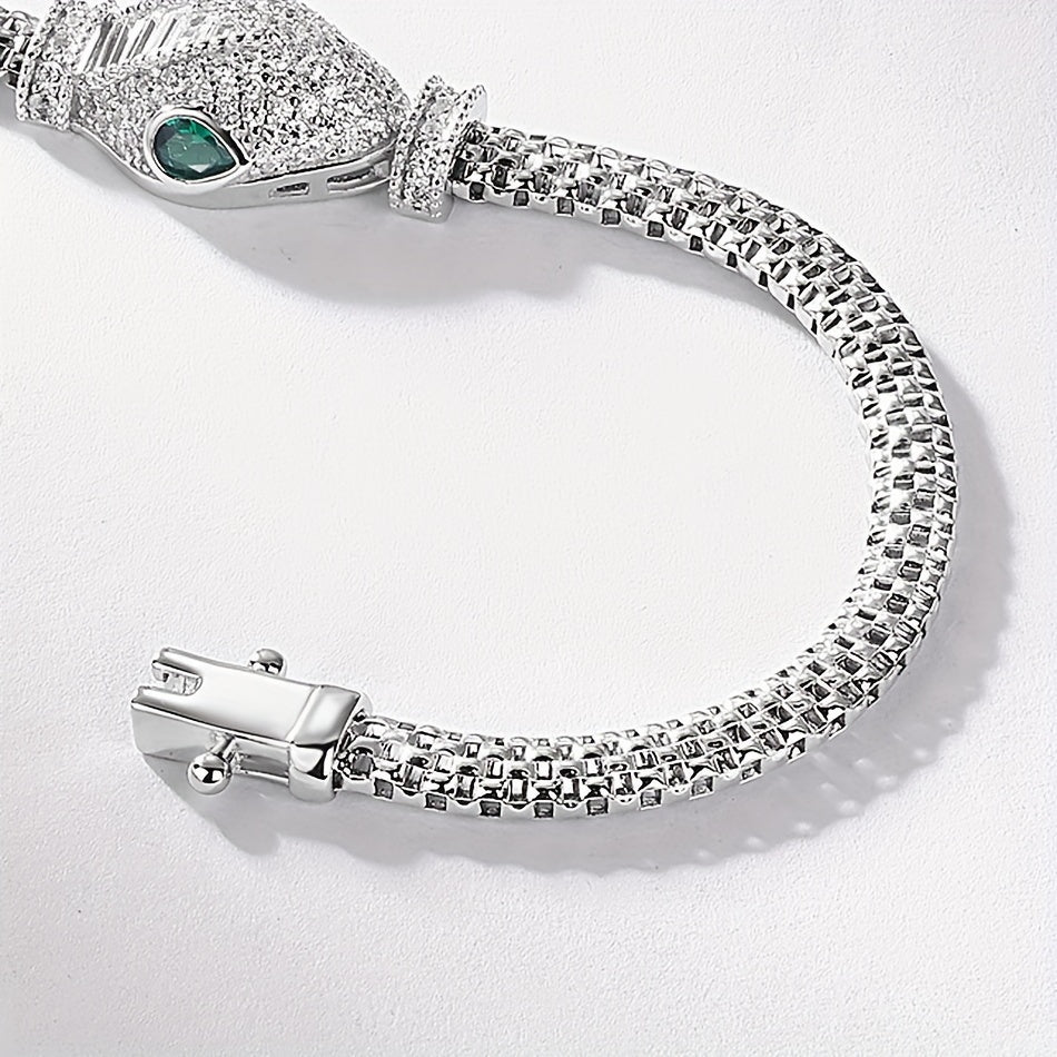 Sterling Silver Snake Bracelet Rhodium Plated with Synthetic Zirconia for Women