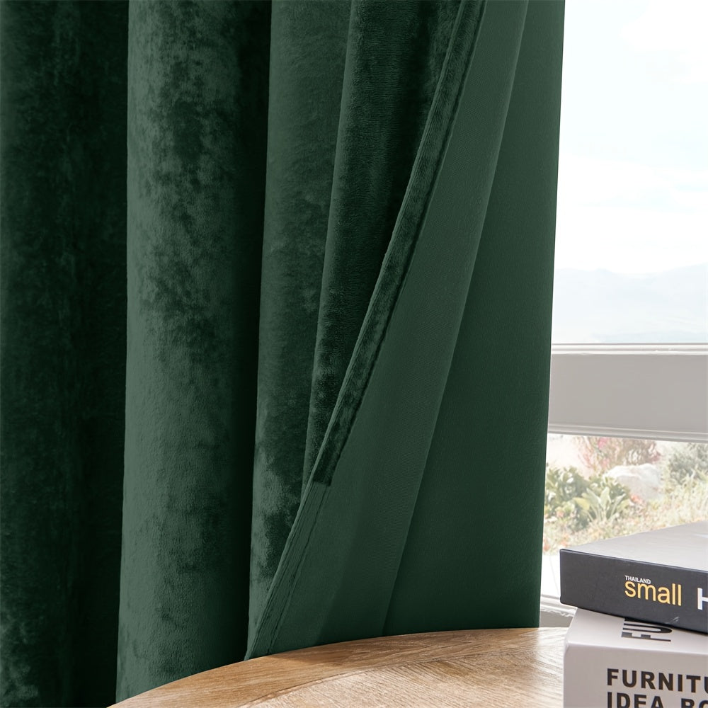 Pair of 2 Crushed Velvet Curtains with Heat and Sound Insulation for Living Room Bedroom Office