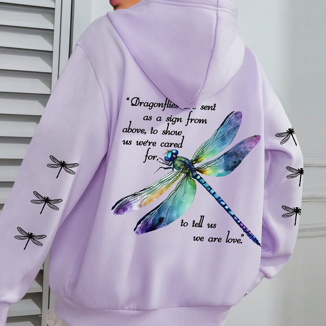 Толстовка с длинными рукавами для женщин больших размеров с принтом стрекозы, зелёная