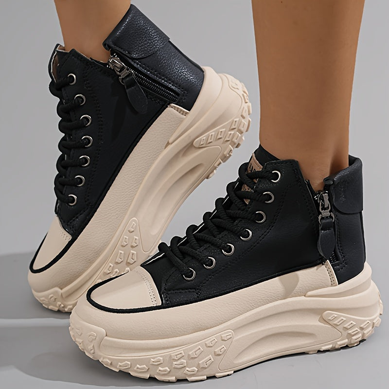 Women Chunky White Platform Sneakers with Thick Sole All-Season Casual