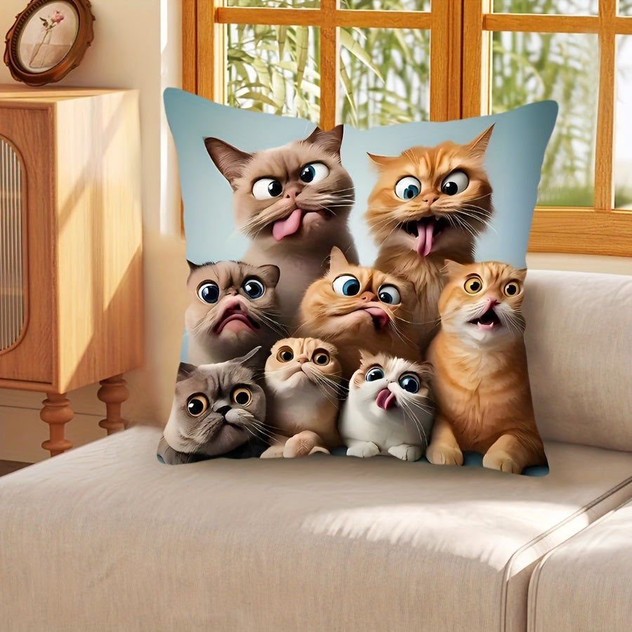 Funny Cats Pillow Cover 44.96cm Square Polyester Cushion Cover Sofa Car Decor