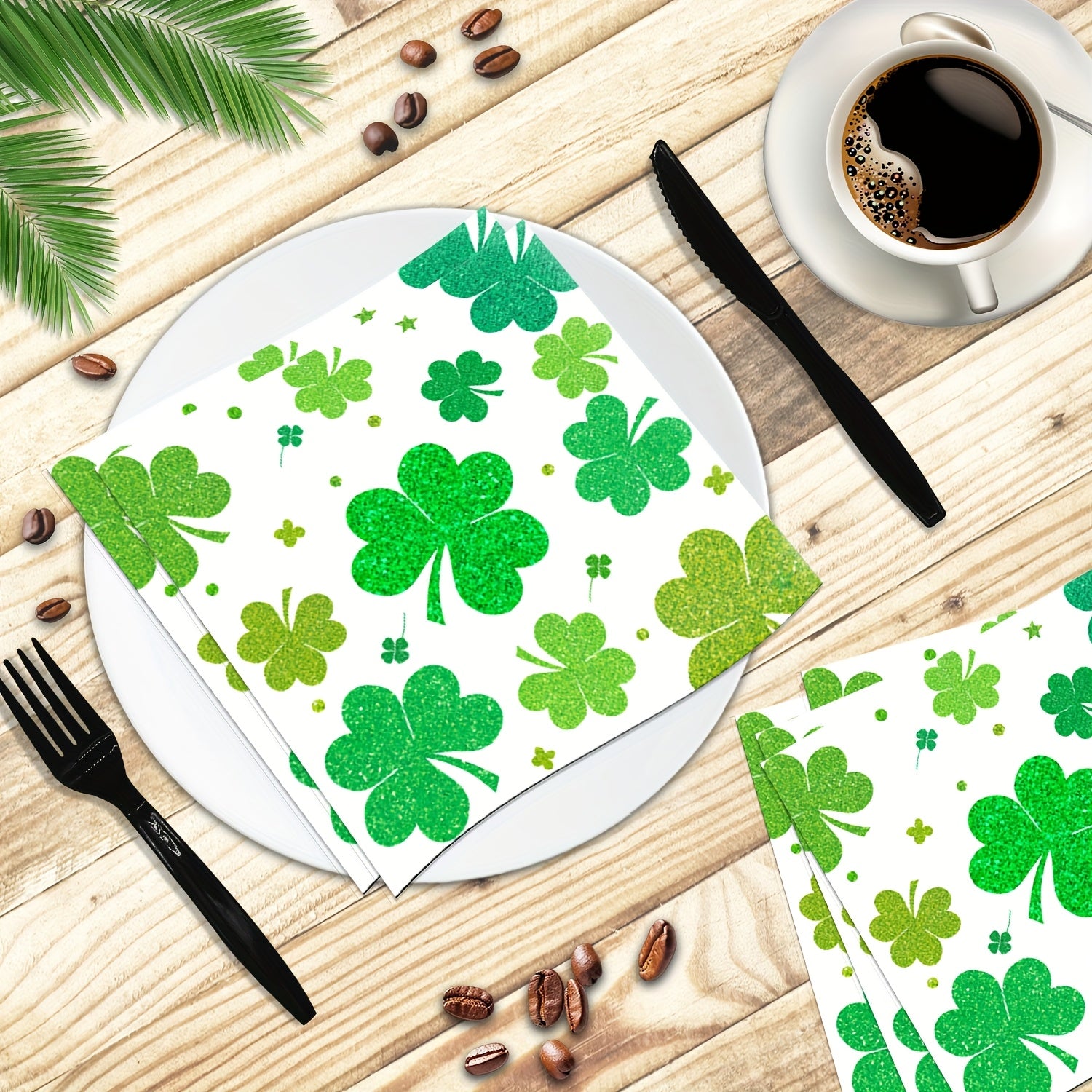 24-Count St. Patrick's Day Glitter Shamrock Paper Napkins 3-Ply Multifold