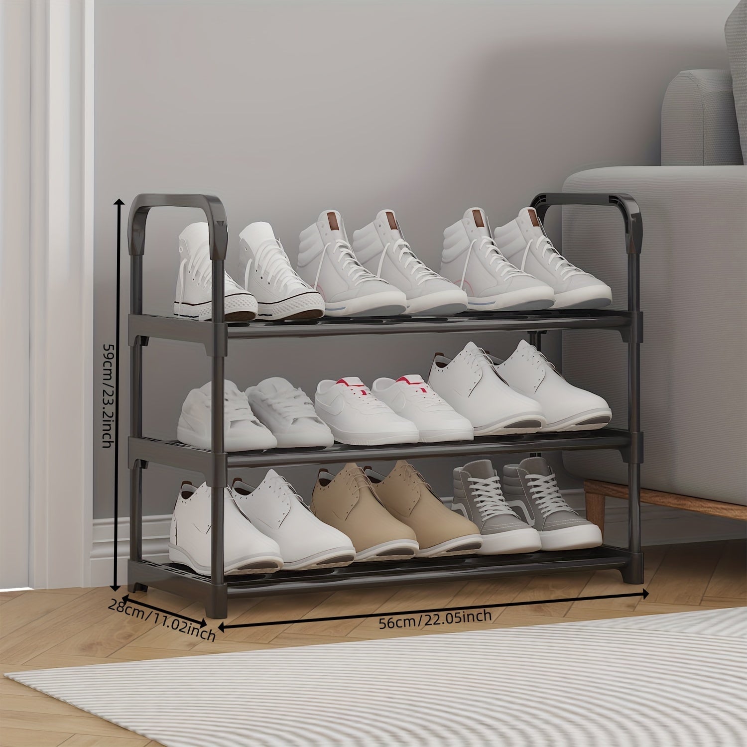 3-Tier Metal and Plastic Shoe Rack with Stable Design and Easy Assembly