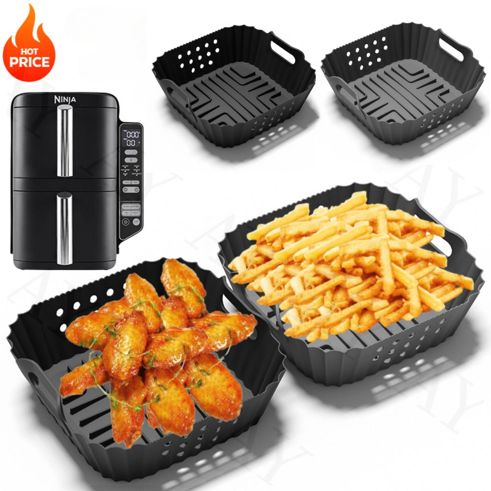 Kvadrat savatlar uchun silikondan tayyorlangan havo fritözining qoplamasi, yopishqoq bo'lmagan, issiqlikka chidamli, idish-tovoq mashinasida tozalash mumkin