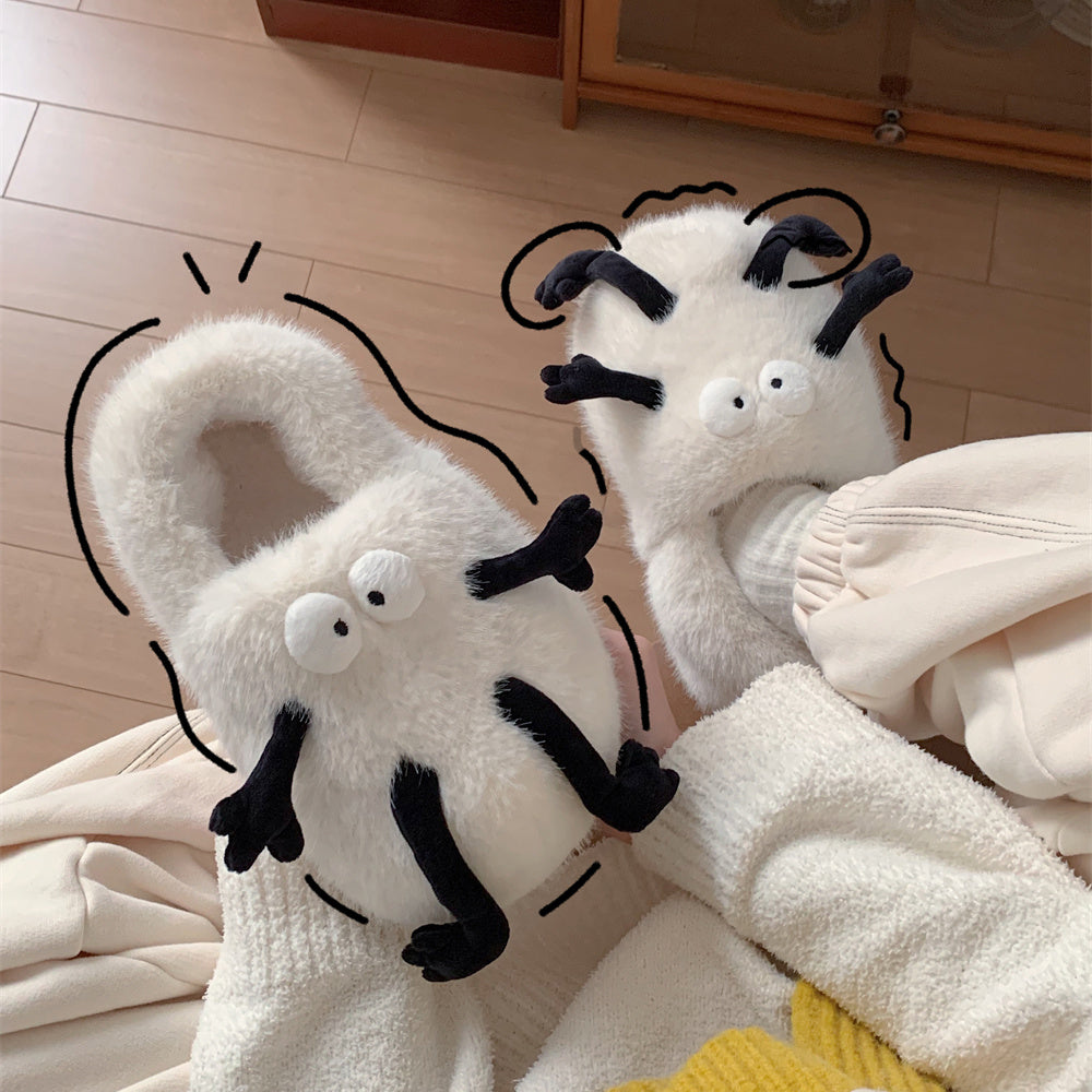Uniseks peluş multfilmli mo'ynali yopish uchun uy ichki chanoq poyabzal, sirpanmaydigan, yumshoq taglik