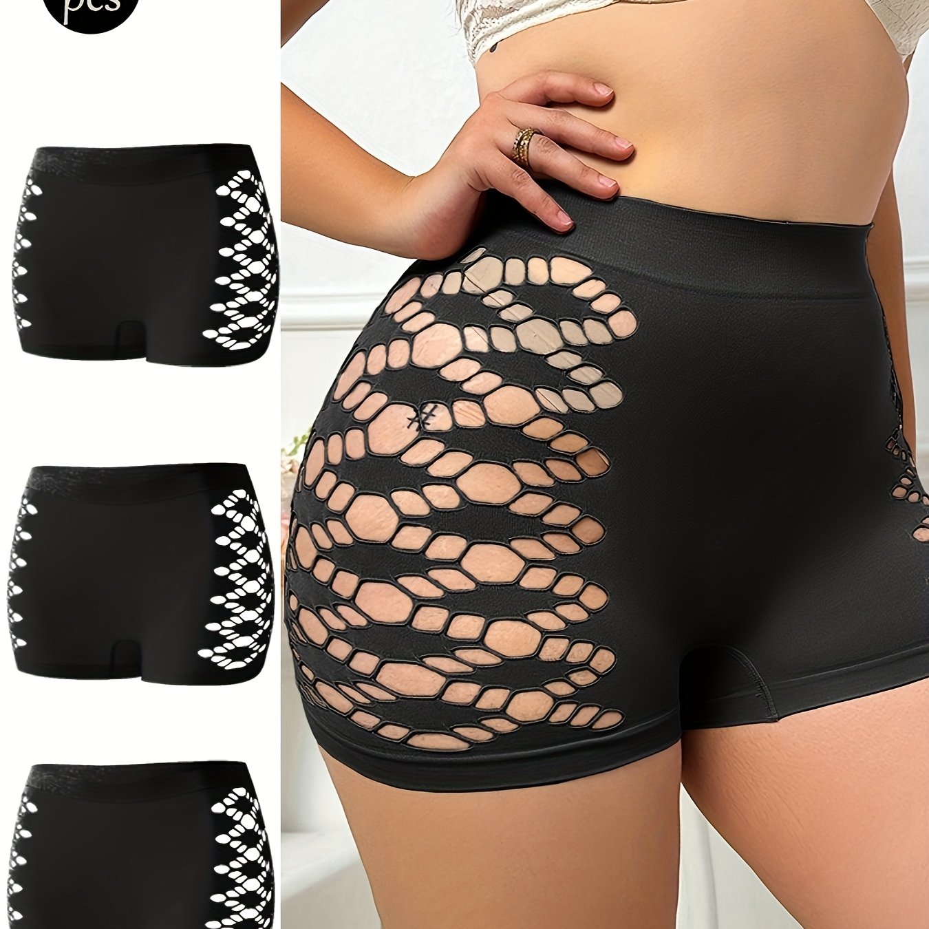 Plus Size Women's Sports Boyshorts Breathable Mesh Semi-Sheer Panties 3-Pack