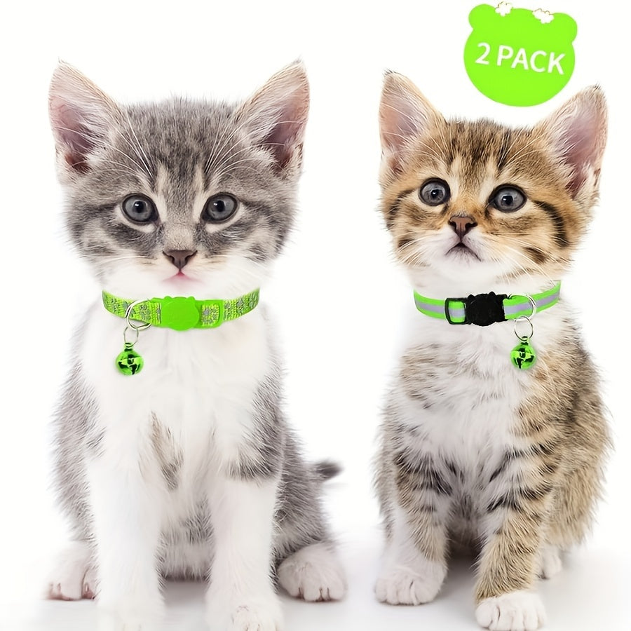 Reflective Cat Collars for Kittens with Footprints Bells Breakaway Design Polyester 2 Pack