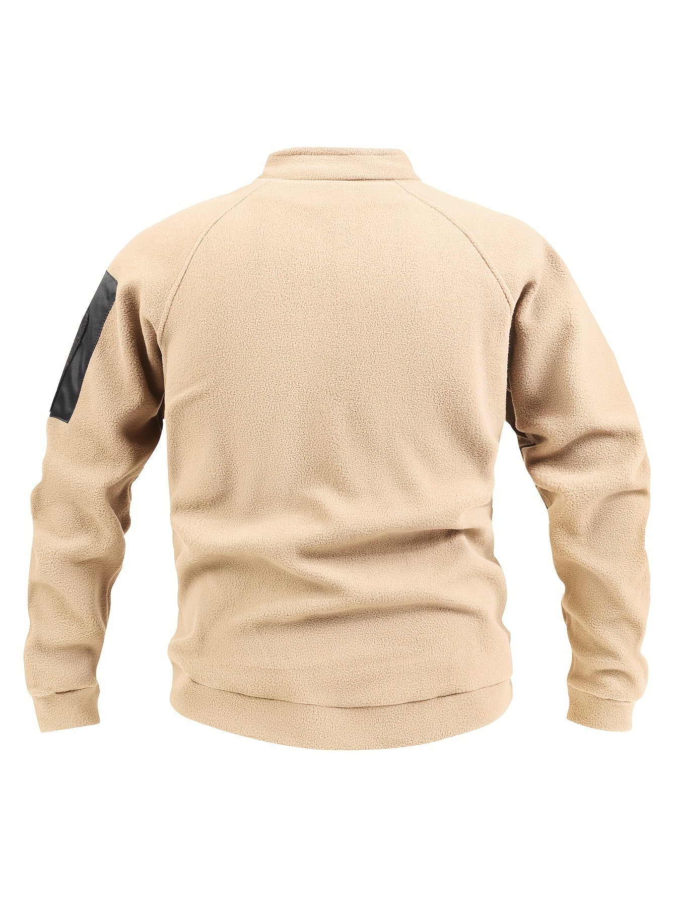 Men's Fleece Sweatshirt Beige Black Zipper Stand Collar Casual Winter Outdoor