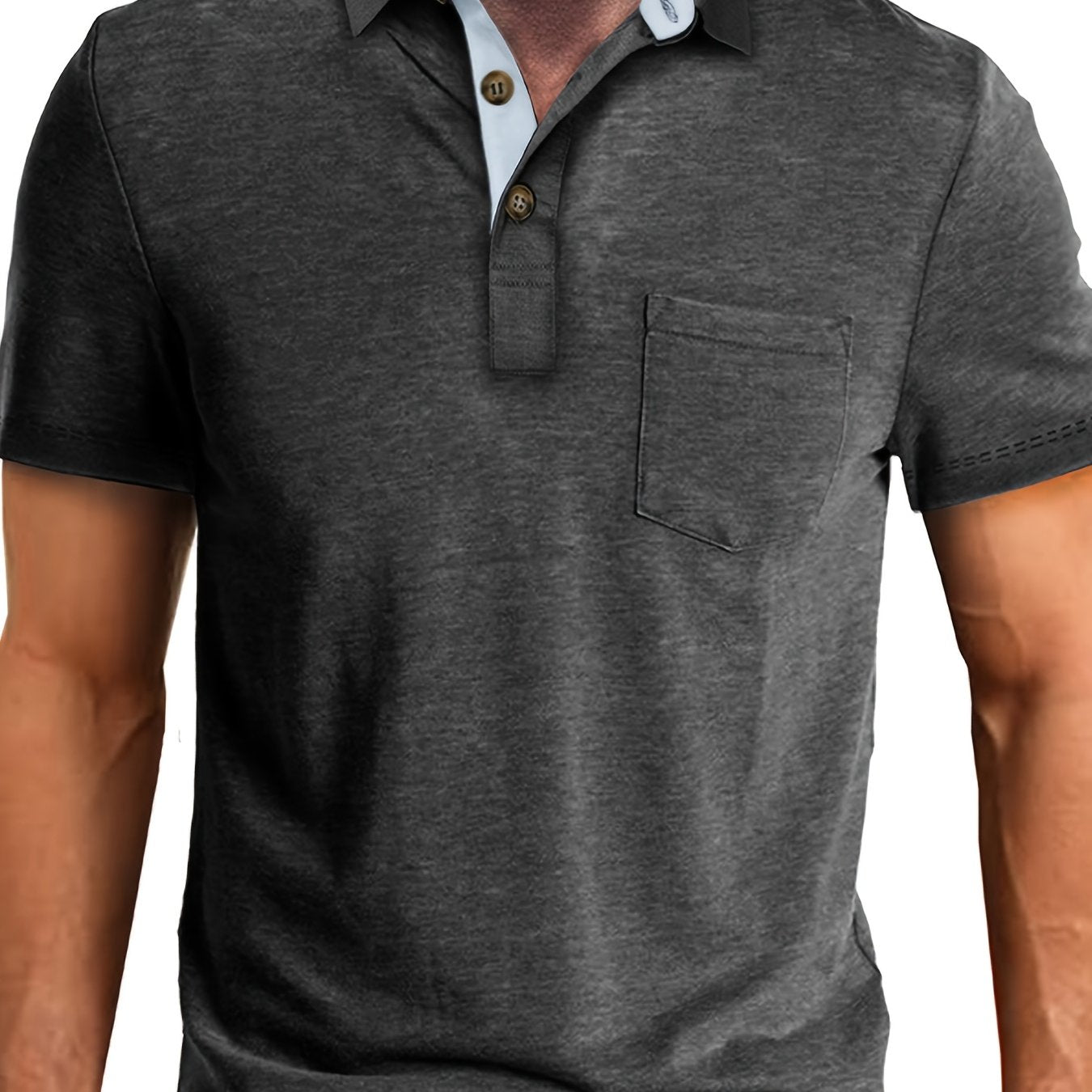 Men's Plus Size Plaid Collar Pocket T-Shirt Summer Knit Polyester